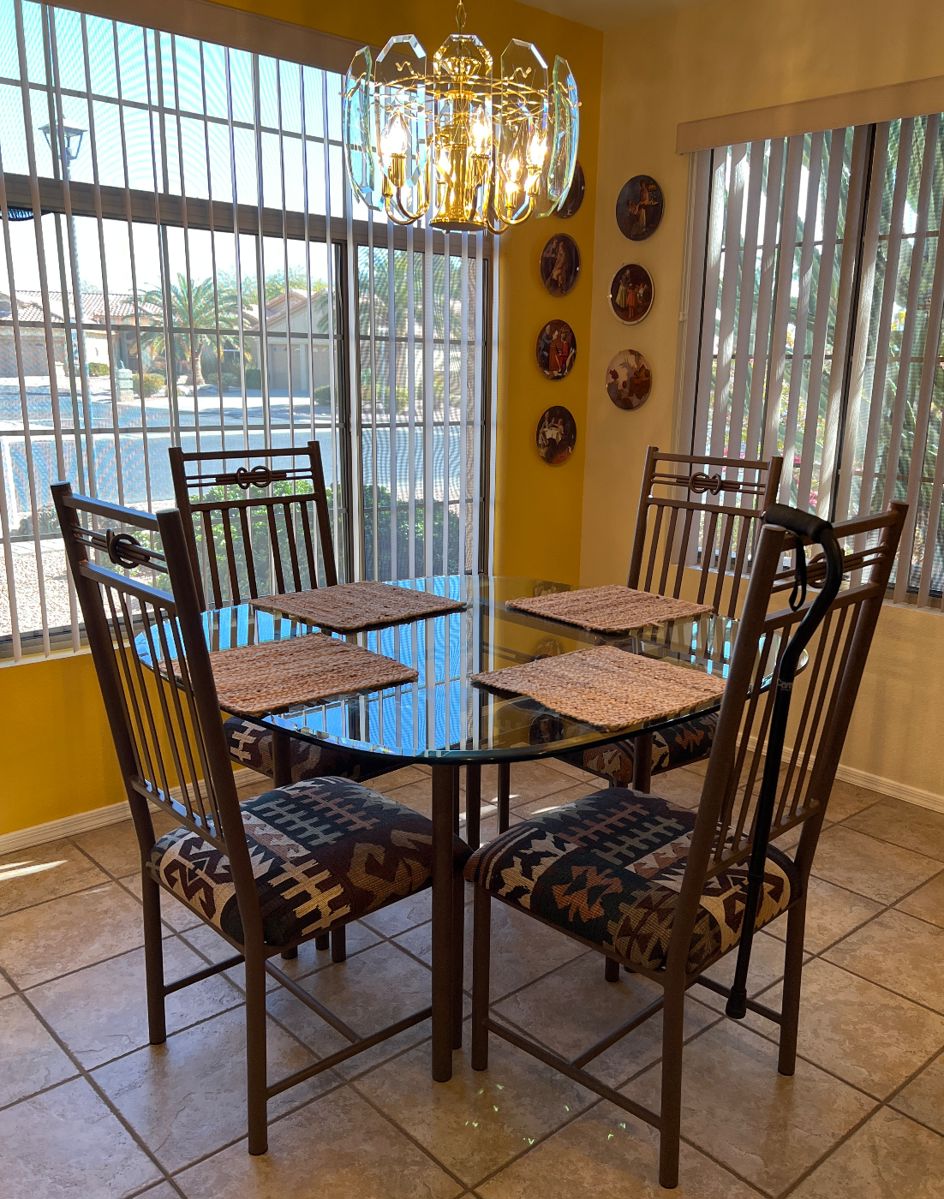 Iron and Glass Dining Table w 4 Chairs