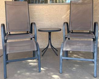 Patio Slingback Chairs w Ottomans Set/2 w/ Patio Side Table 