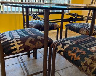 Iron and Glass Dining Table w 4 Chairs 