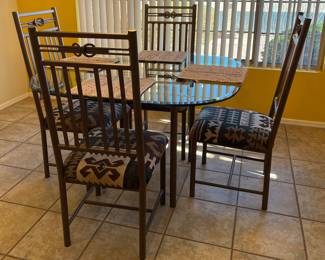 Iron and Glass Dining Table w 4 Chairs 