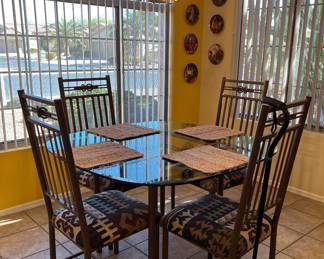 Iron and Glass Dining Table w 4 Chairs 