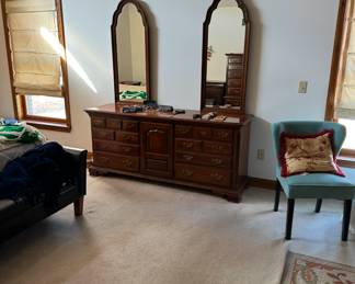 large double dresser and mirrors cherry wood 