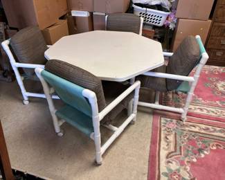 PVC Patio Table 4 Rolling Chairs