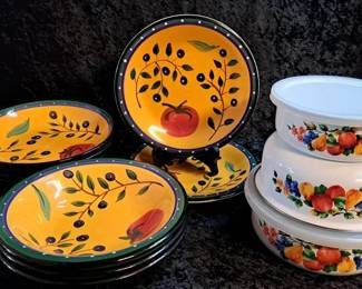 Dansk hand painted dishes and matching storage bowls 