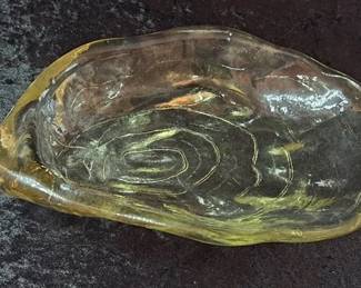 Vintage large scale molded glass oyster shell dish
