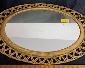 Plastic framed wicker-look oval mirror