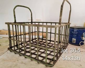 Vintage green metal milk crate