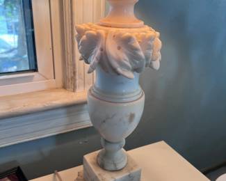 Alabaster lamp is approximately 21" to top of lamp; needs new shade