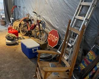 Ladders, wood rocker- great project piece, cooler, more
