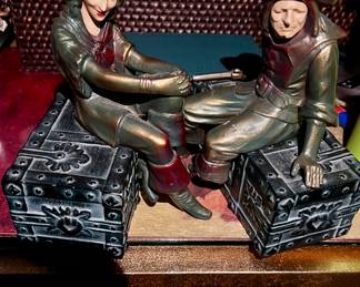 Antique JB Hirsch Male & Female Treasure Chest Bookends