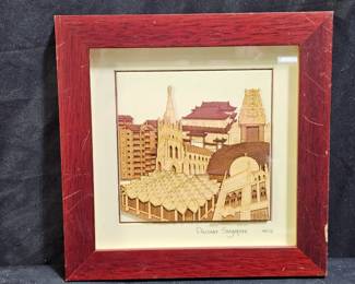 Framed "Discover Singapore" 3D Carved Veneer