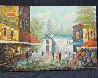 Impressionist Paris Street Scene Oil on Canvas