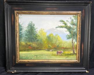 Cows Grazing Acrylic Painting on Canvas by Pender