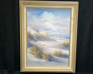 Framed Coastal Landscape Oil on Canvas L. Dean