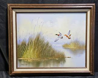 Framed Oil on Canvas "Mallards" by Antonio