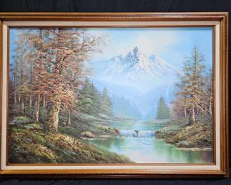 Framed Mountain Landscape Oil on Canvas