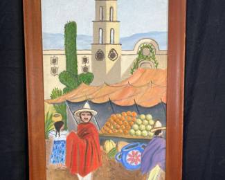 Mexican Market Scene Acrylic on Canvas A. Shroat
