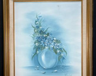 Blue Flowers Acrylic on Canvas signed Kinchen