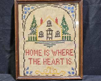 Framed "Home is Where the Heart is" Cross Stitch