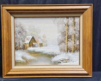 Vtg Oil on Canvas "River House" by Sunquist