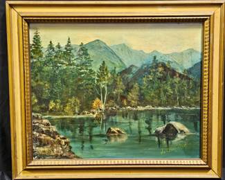 Oil on Canvas Mountain Lake by Jo Summerlin