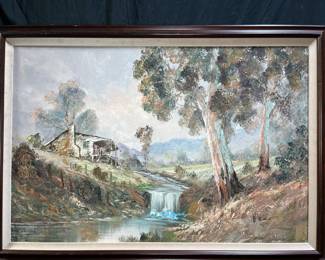 Framed Oil on Canvas "Country Creek Waterfall"