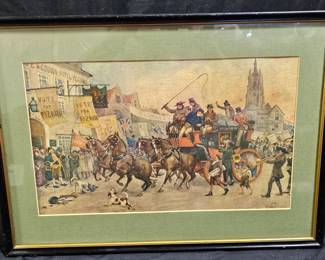 "The Pickwickians Arrive at Eatanswill" Oleograph