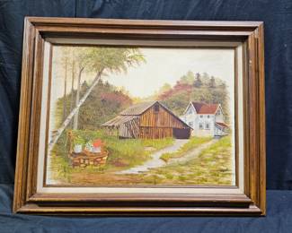 Country Barn Oil on Canvas signed Jean Johnson