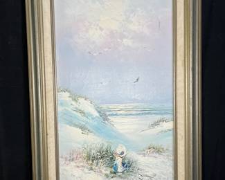 Vtg Framed Beach Landscape Oil on Canvas