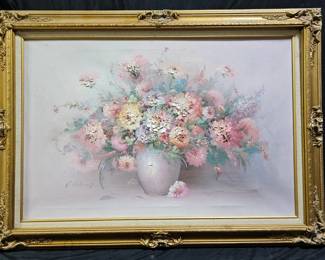 Vtg Signed Floral Impasto Style Oil on Canvas