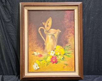 Framed Still Life Oil on Canvas Painting