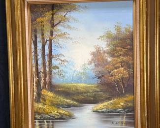 Vtg Oil on Canvas Landscape by E. Vinery