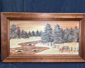 Winter Landscape Oil on Canvas signed J. Jean