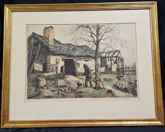 Vtg Signed Impressionist Colored Etch