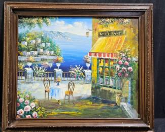 Oil on Canvas European Restaurant Scene Unsigned