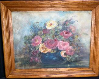 Framed Floral Oil on Canvas Board Jennie Erixon