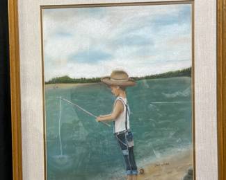 Pastel Drawing Boy Fishing by Jane Webb