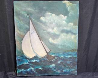 Vtg Rough Seas Oil on Canvas Painting