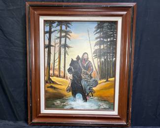 Framed Native Hunter by Edna Austin Oil Painting