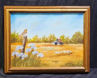 Bird in Meadow Oil on Canvas by Lucille Willis
