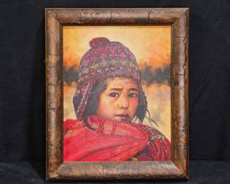 Framed Oil on Board Peruvian Child Painting