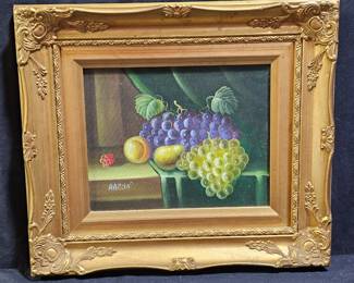 Framed Fruit Still Life Oil on Canvas by Aaron