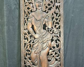 Hand Carved Wood Panel Balinese Goddess