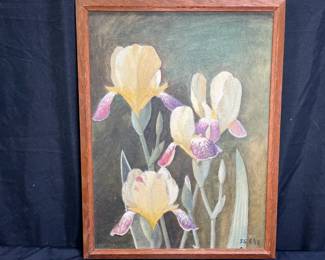 Framed Iris Painting Oil on Canvas Board