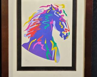 Acrylic on Paper Board Colorful Horse Signed FiD