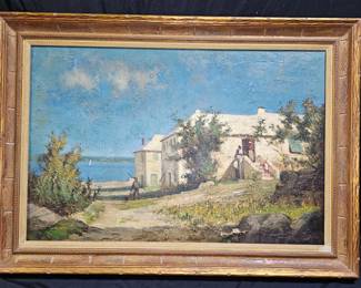 Framed Oil on Canvas "Lakeside Fisherman"