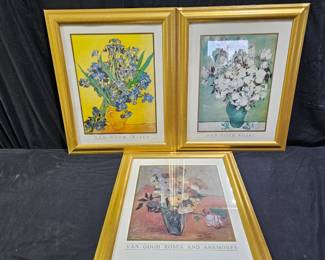3 Van Gogh Prints: Irises, Roses, & Anemones