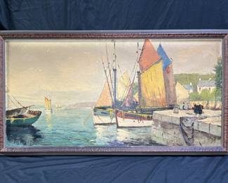 "Sailboats on the Quayside" Signed by Treujan