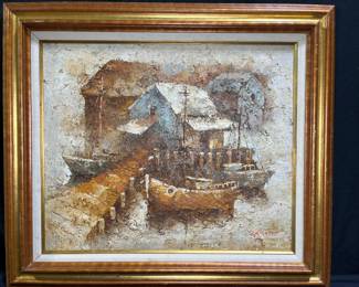 Harbor Scene Painting by Edward Barton