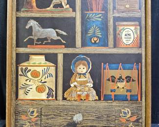 Huntington Folk Art Oil on Canvas Shadow Box Scene